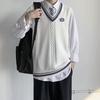 College Style Sleeveless V Neck Sweater Vest Autumn Winter Patchwork Color Twist Men Knitted Vest Daily Clothing