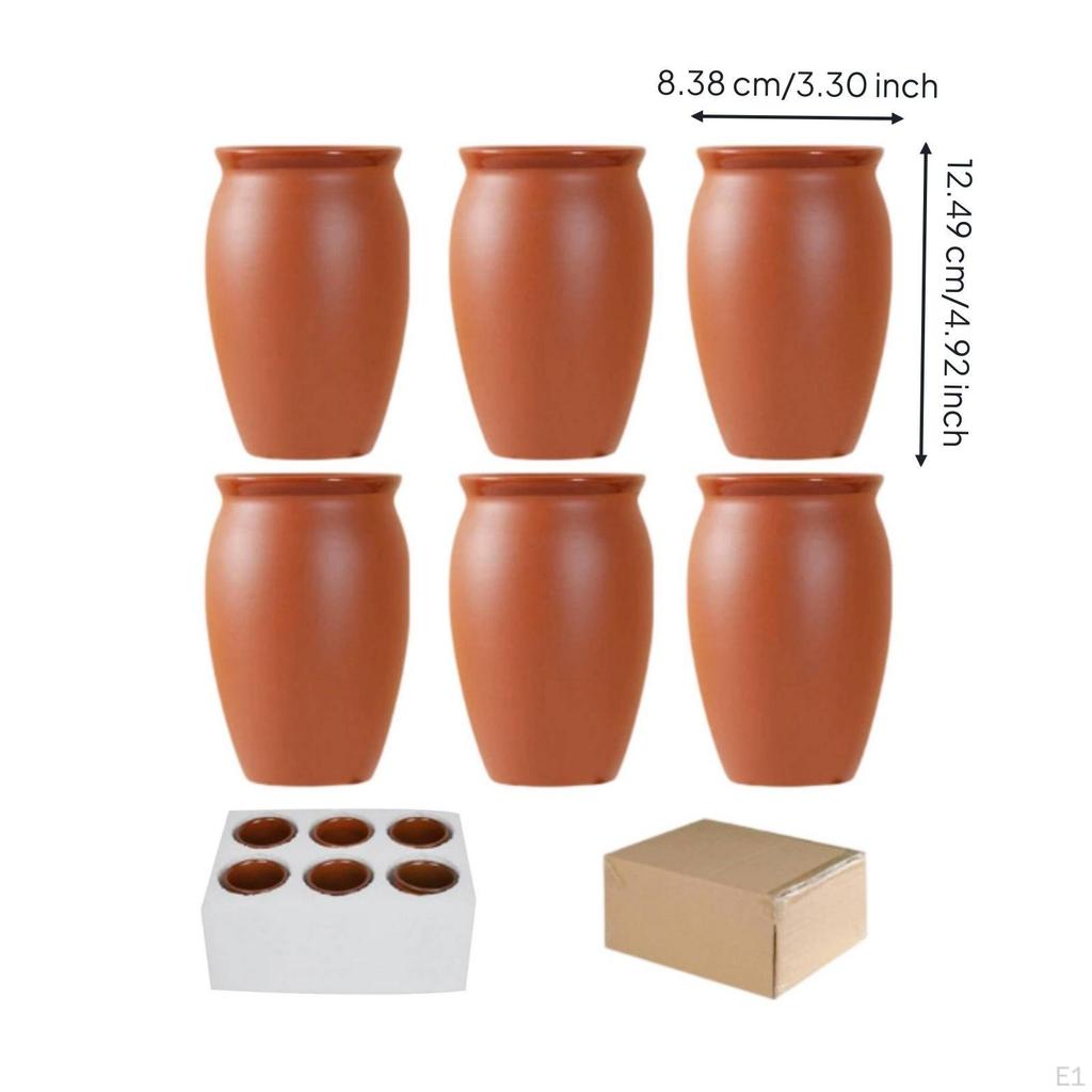 6 Pieces Clay Drinking Cups Terracotta-Colored with Glazed Finish Tapered