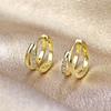 Fashion Zircon Double Layer Huggie Hoop Earrings for Women Vintage Stainless Steel Round Circle Earring Bling Party Jewelry Gift