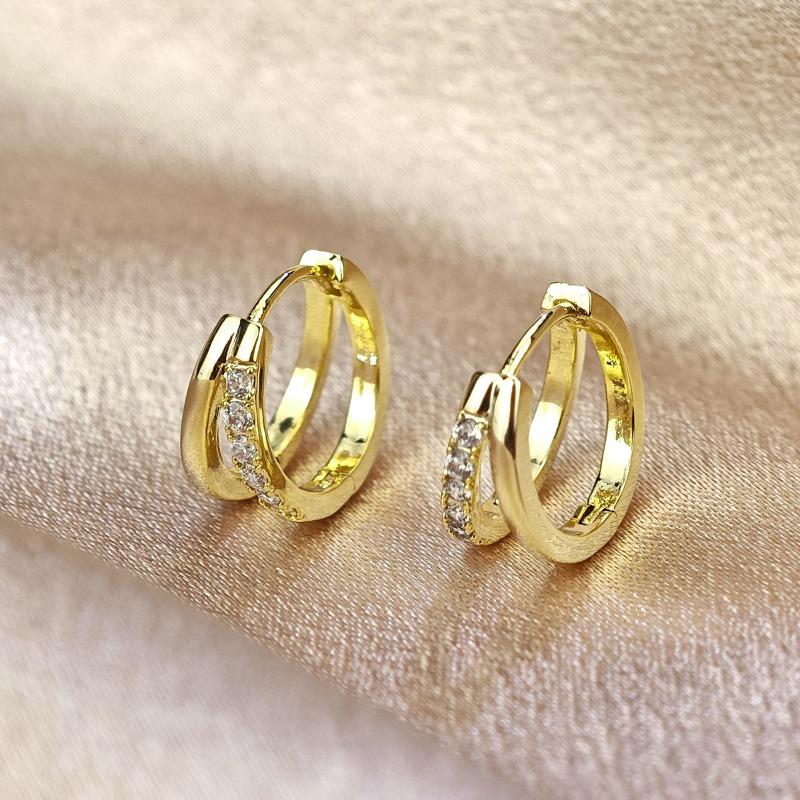 Fashion Zircon Double Layer Huggie Hoop Earrings for Women Vintage Stainless Steel Round Circle Earring Bling Party Jewelry Gift