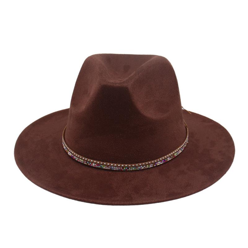Diamond Flat-Brimmed Shade Men'S And Women'S Suede Hats Western Cowboy Hats Jazz Top Hats