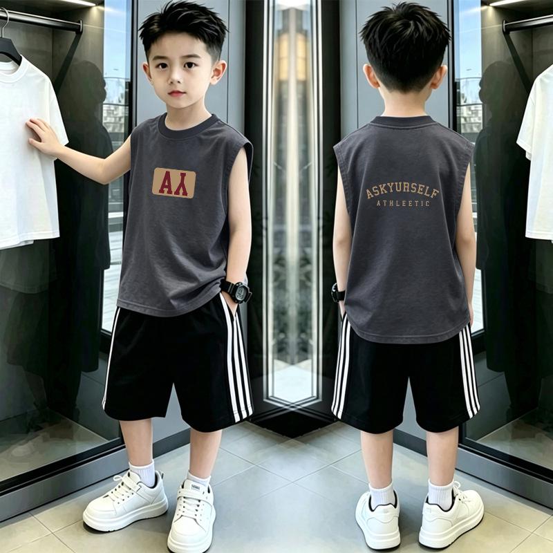 Cool & Handsome Sleeveless Vest Set for Boys, Summer New Arrivals, Sizes 6-12, Two-Piece