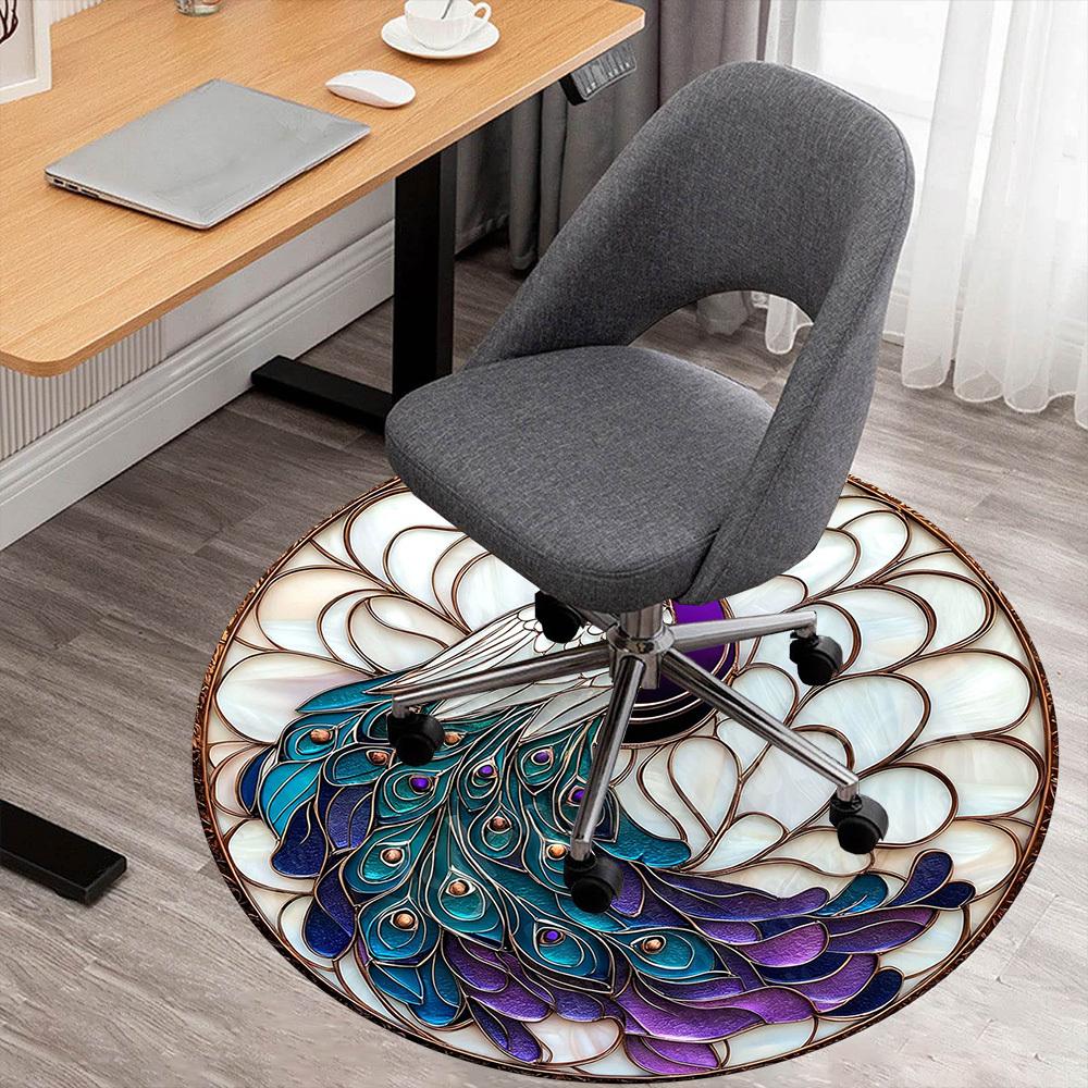 1PC peacock feathers Office Round Area Rug, Under Office Chairs Bedroom Living Room Home Decor, Carpet for Office -1110115