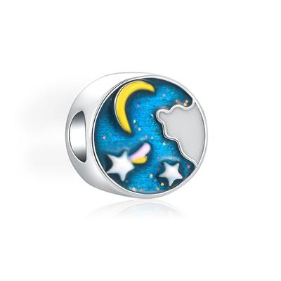 2022 Nuovo Argento Sterling 925 Smalto Luna Nastro Blu Rosa Perla Fai da Te Adatto Charms Moda Originali Bracciale Gioielli Accessori Donna