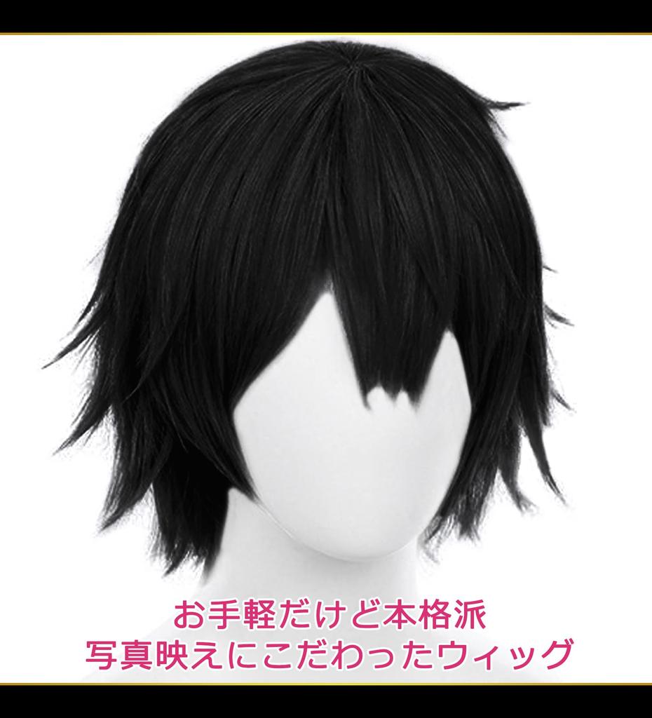 CaseEden Cosplay Wig, Short, 30cm, Heat-Resistant, Black, WIG6200