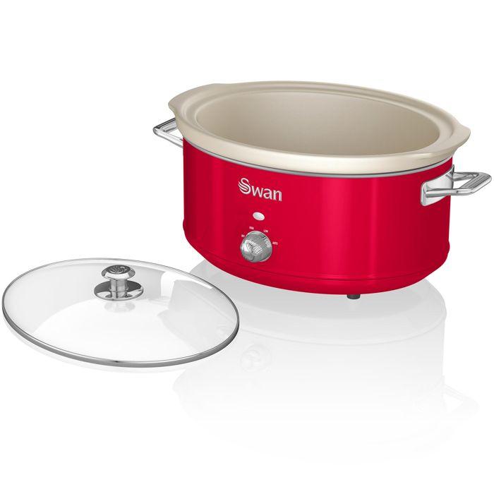 Retro Mijoteuse 6,5L Poêle Amovible en Céramique Antiadhésive, Vintage SWAN SF17031RNEU 320W Rouge 69594