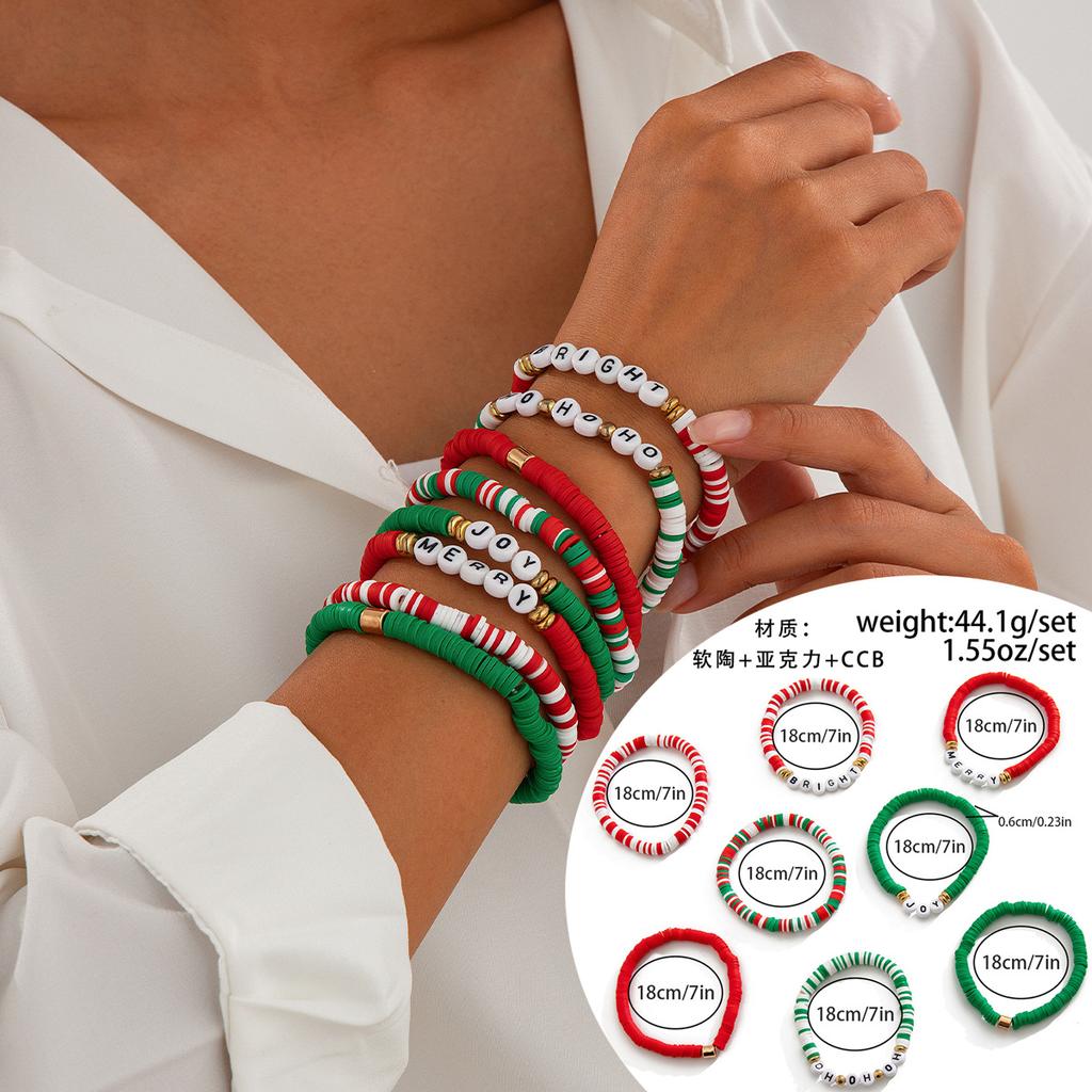 Christmas elk soft pottery colorful soft pottery bracelet jewelry, niche letter elastic jewelry set