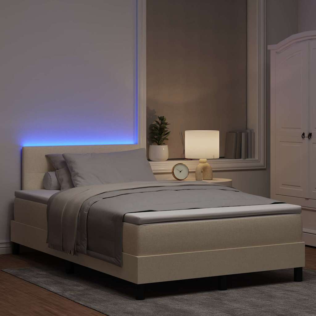 Boxspring Bed with LED Light Strips Cream 120 X 190 Cm Fabric
