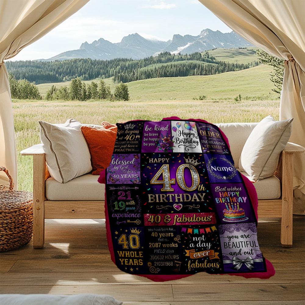 Happy 40Th Birthday Personalized Outdoor Blanket Customize Your Name Soft Warm Cozy Great For Picnics Outdoor Travel And Camping Sofa Office For All