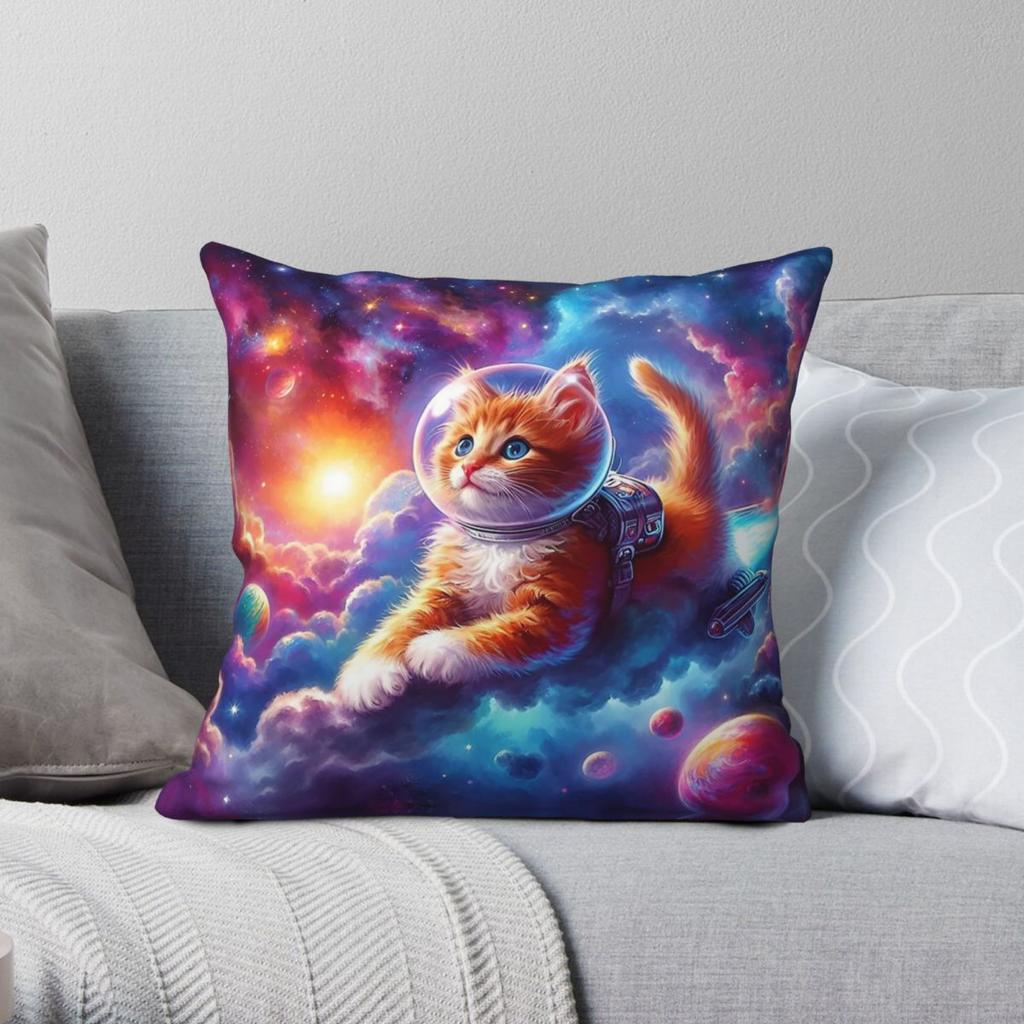 Nebula Cosmic Cat Square Pillowcase Polyester Linen Velvet Creative Zip Decorative Pillow Case Home Cushion Cover