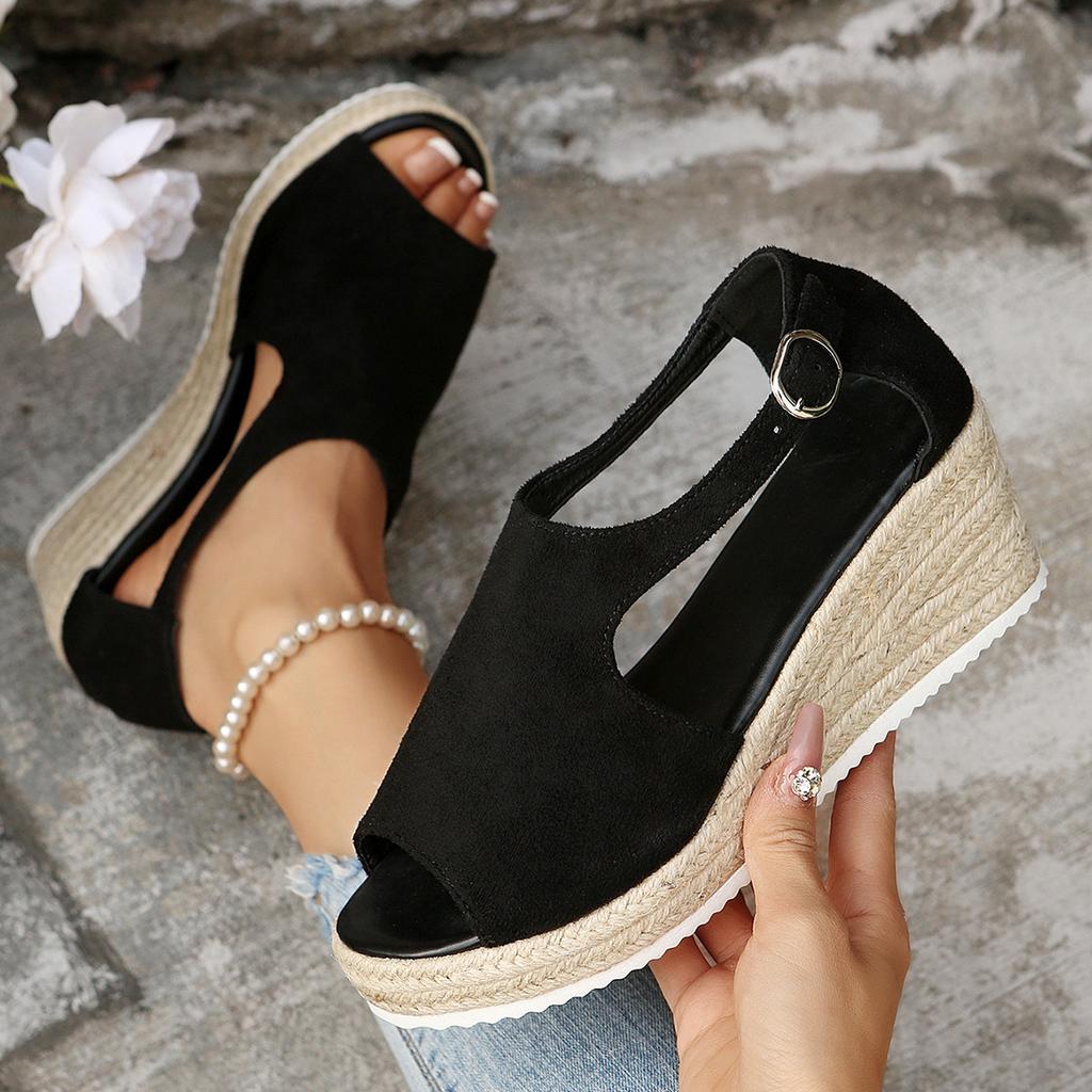 Large Size Sandals 2025 Summer New Wedge Heel Heightening Fashion Buckle Fish Mouth Amazon Outer Sandals