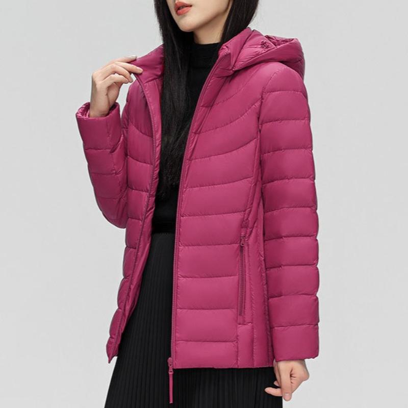 Women's 90% White Duck Down Simple Solid Color Hooded Detachable Lightweight Down Jacket