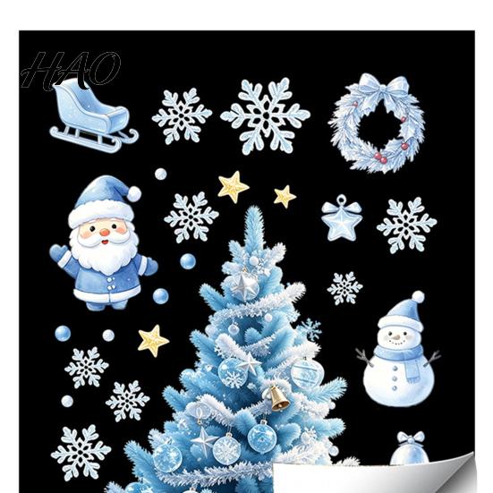 Christmas Window Clings Snowflakes Santa Static Sticker, Waterproof PVC Winter Festive Home Ornaments Decal, Decorative Removable Cling for