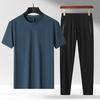 Men's Ice Silk Short Sleeve T-Shirt & Long Pants Set - Summer Casual Wear for Middle-Aged and Elderly