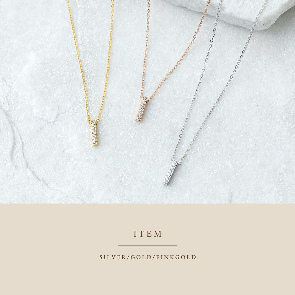 [mico.lor] Stainless Steel Necklace (111) Stick CZ Pendant, Surgical Stainless Steel 316L, Hypoallergenic, for Men and Women, Gold