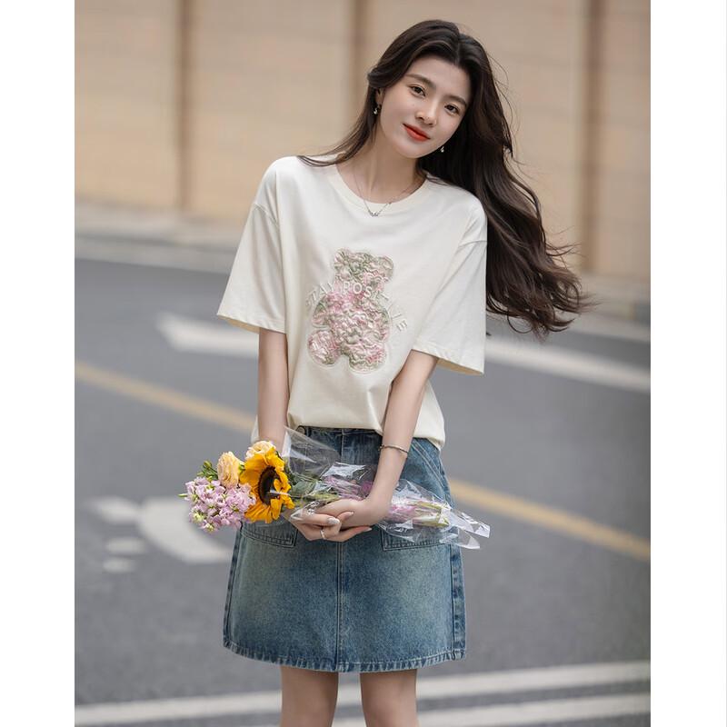 Demana Women's Summer Cartoon Appliqué T-Shirt