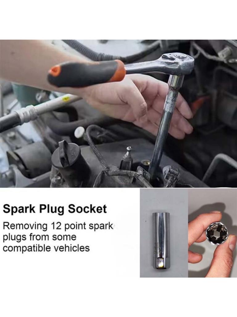 2-piece universal magnetic spark plug wrench for automotive spark plugs, 14/16mm installation, replacement, repair kit, spark pl