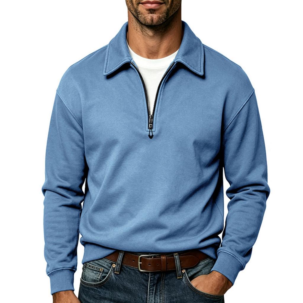 Men's Color Half-Zip Long Sleeve Shirt with Collar for Casual Wear