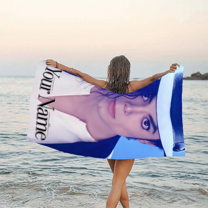 1pc Michael Jackson Beach Towel with Custom Name, Beach/Swimming/Bath/Picnic/Camping Towel, Suitable for Seaside Beaches