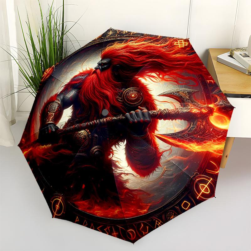 Viking Warrior with Axe: Fantasy Art PrintUmbrella, Portable 3-Fold Compact Umbrella for Men & Women Gift