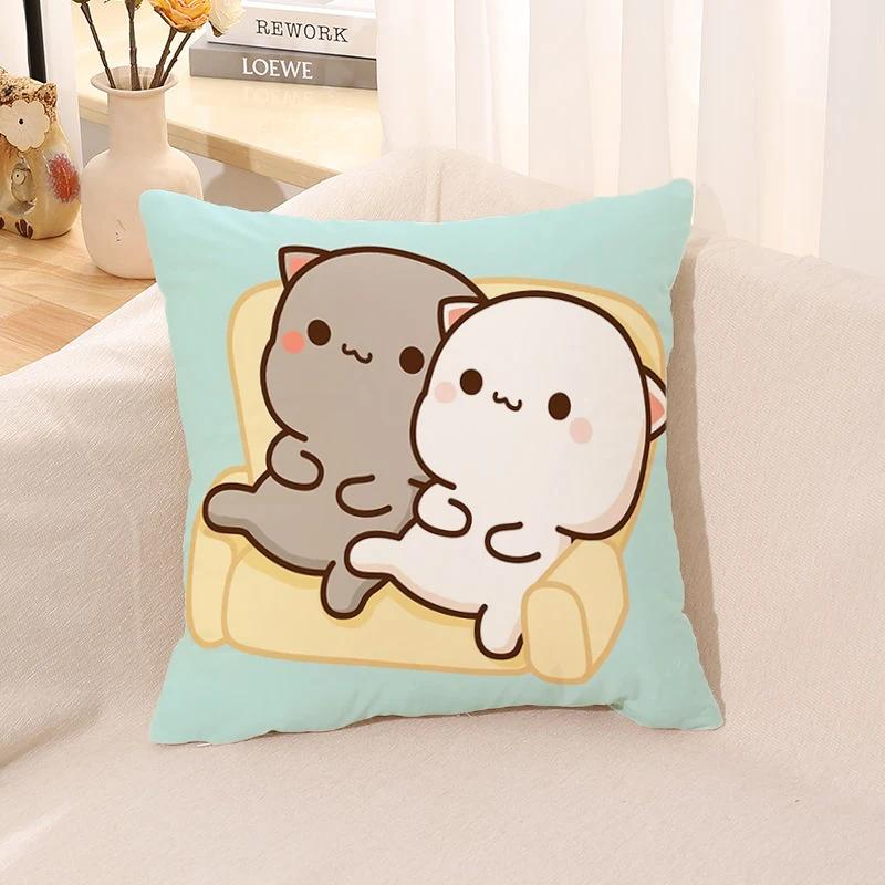 Pillow Cover Square Cushion for Bed Car Office Peach Mochi Cat Decorative Anime Room