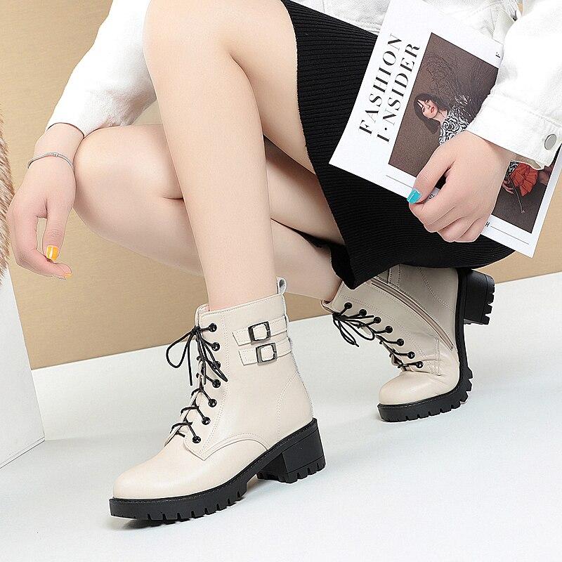 Mulheres botas de inverno tamanho grande nova lã natural quente botas de neve de salto médio marton couro genuíno botas curtas