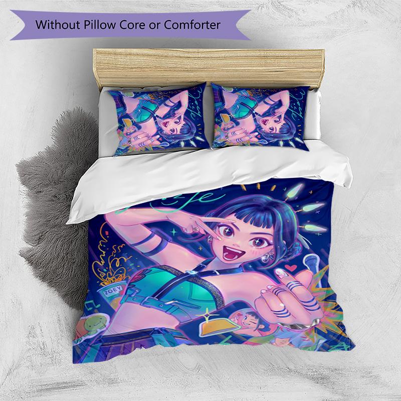Kpop Demon Hunters Pattern Printed 3PCS Bedding Set, Soft Skin-Friendly Washable Duvet Cover & Pillowcases Set