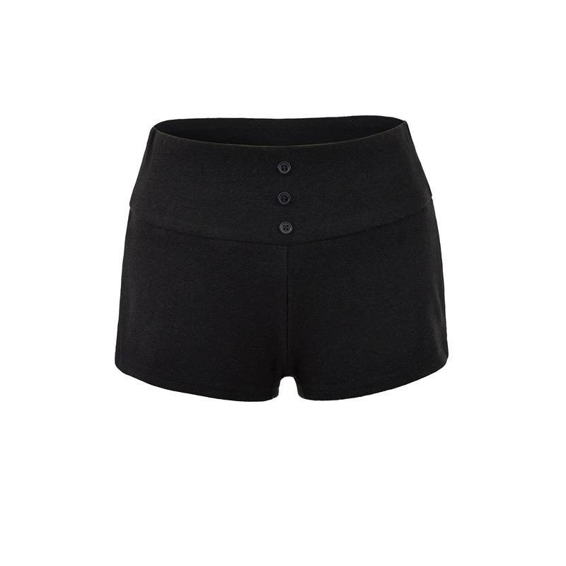 

Women s Slim-Fit Elastic Three-Button Shorts - Summer Versatile Style Small чёрный