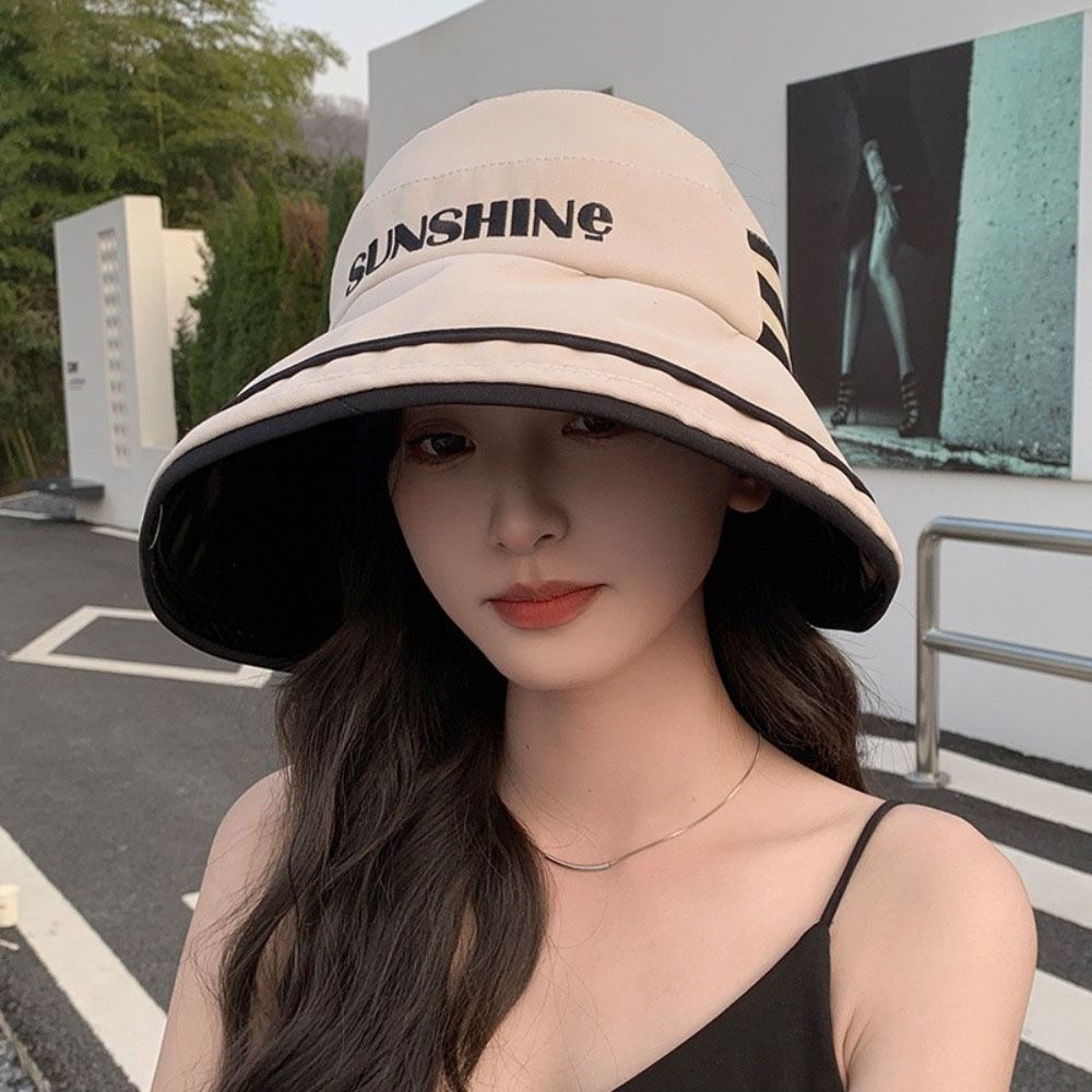 

Empty Top Wide Brim Bucket Hat UV Protection Sunscreen Ponytail Cap Simple Women Sun Hat Beach хакі