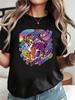 Unisex Crew Neck Short Sleeve Tshirt Colorful Leopard Graphic Print Black Summer Casual Tops