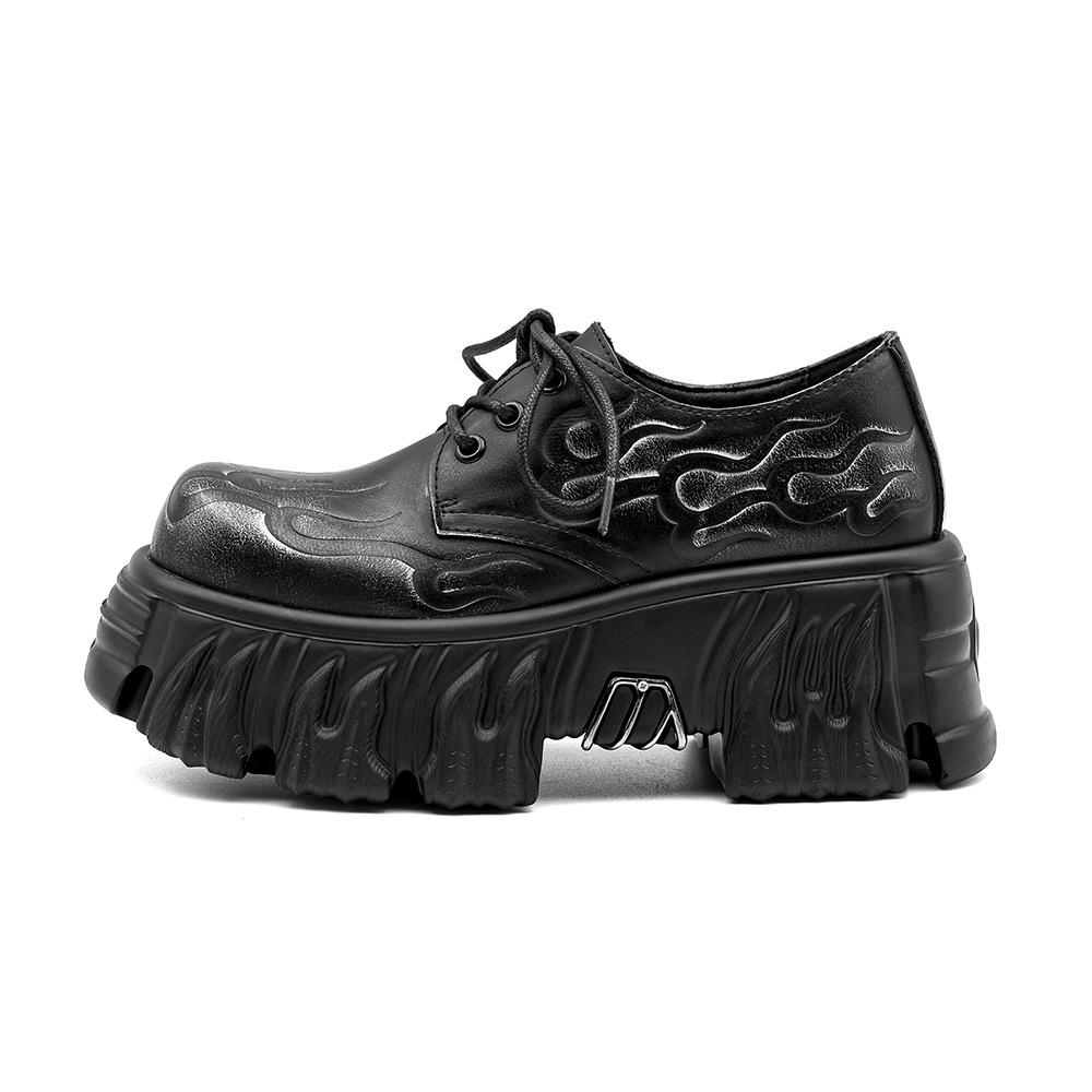 Gothic Punk Flame Embossed Platform Sneakers Unisex Chunky Low Top Shoes for Men Women