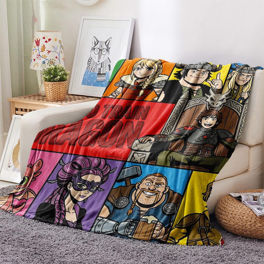 1PC How Train Dragon Patterned Flannel Blanket Suitable For All Seasons For Home Decor Warmth And Comfort Gifts Holiday Present