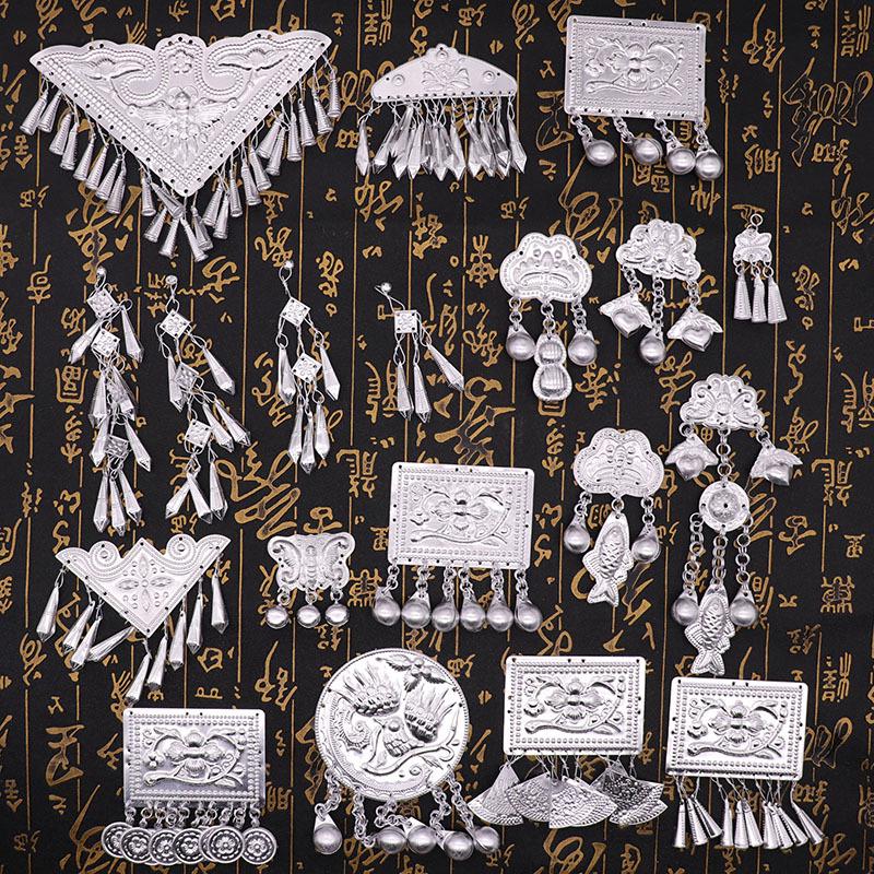 Miao Ethnic Silver Pendants & Handmade Hanfu Hairpin Accessories with Sesame Bells