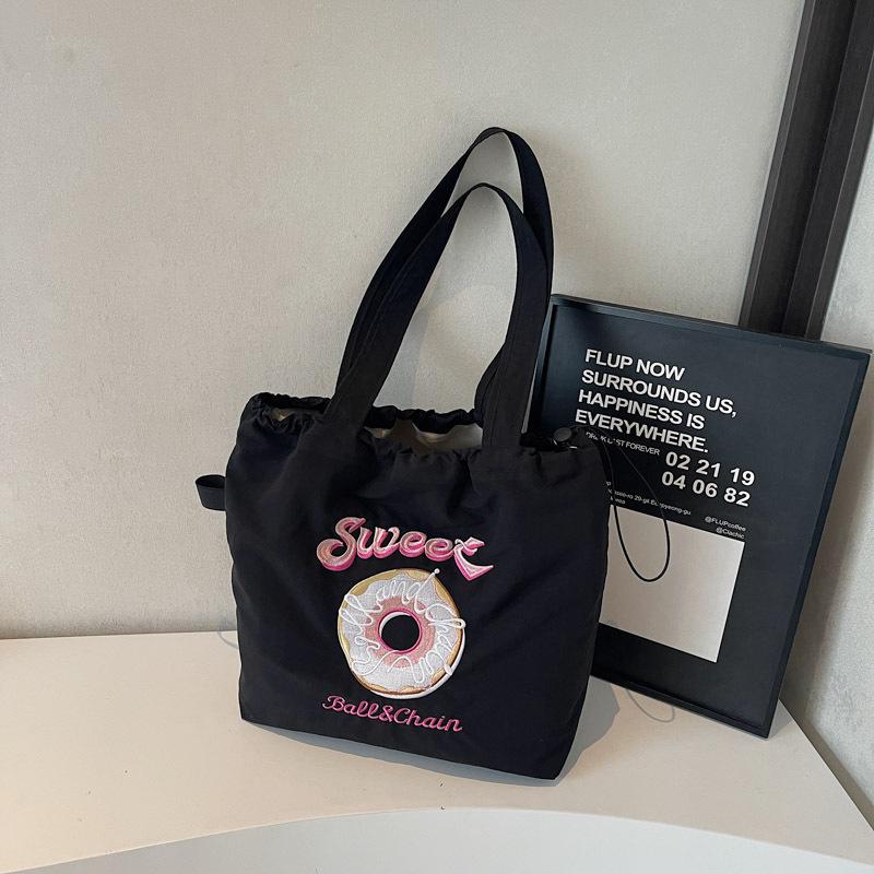 Süße Dame Schultertasche mit großem Fassungsvermögen leichte Reise Nylon-Tasche Umweltschutztasche vielseitige Donut-Tragetasche