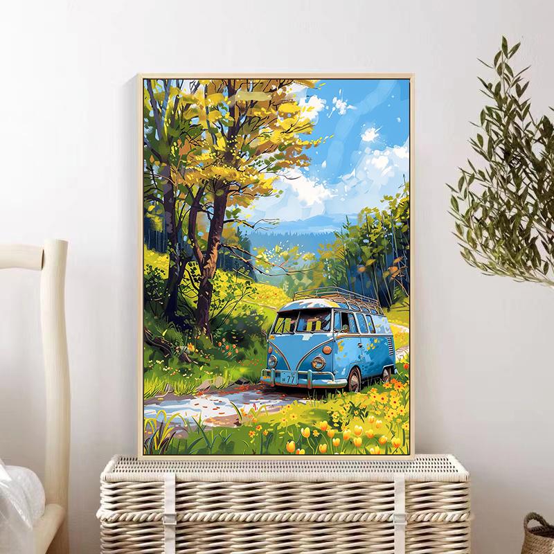 5d DIY Diamond Painting Cross Stitch Blue Bus Scenery Diamond Embroidery Mosaic Full Round Drill Home Decor