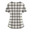 Women's Plaid Print V-Neck and Caregiver Top with Double Pockets and Split Hem Short Sleeves