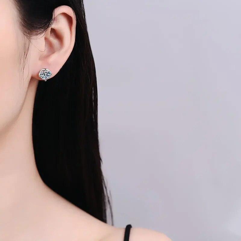 D Color 0.5-2CT D Color Moissanite Stud Earrings for Women Sparkling Luxury Lad Diamond 925 Sterling Silver Wedding Jewelry GRA