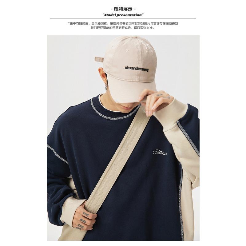 Lässiges Vintage Herren-Sweatshirt mit kontrastfarbenen Flicken, langen Ärmeln und Rundhalsausschnitt