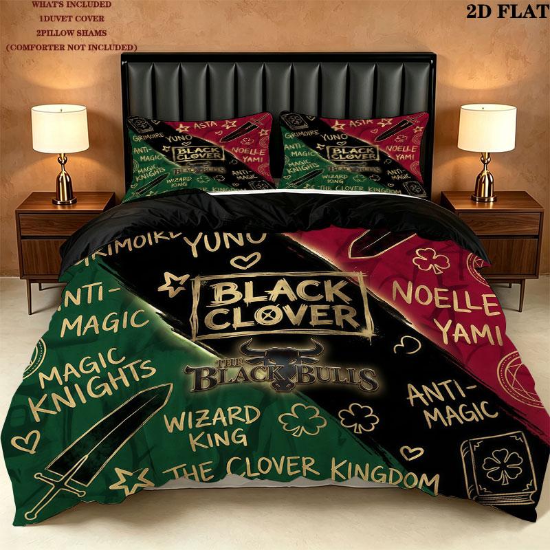 Schwarzes Kleeblattmuster Bettwäsche Steppdecke Set Bettbezug Kissenbezug Zuhause Geburtstagsgeschenk(1 Bettbezug + 2 Kissenbezüge, ohne Füllung)