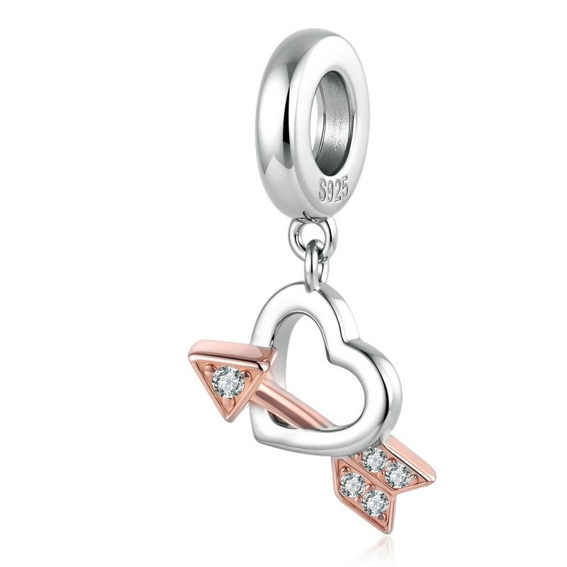 WOSTU Valentine Series 925 Silver Love Heart Charms Key Pendant Murano Glass Bead Fit Bracelet Jewelry Making Gift For Lover Her