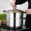 Double-Layer Stainless Steel Stockpot with Steamer for Porridge, Noodles, and Soup - Compatible with Induction and Gas Stoves