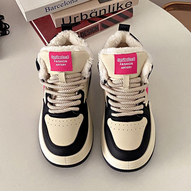 

High-top shoes women s shoes 2025 new autumn and winter platform heightening board shoes casual versatile sports shoes winter velvet cotton shoes 40 чорний