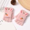 Kids' Cartoon Knitted Flip-Top Fingerless Winter Gloves - Unisex, Warm, Velvet-Lined, Thickened