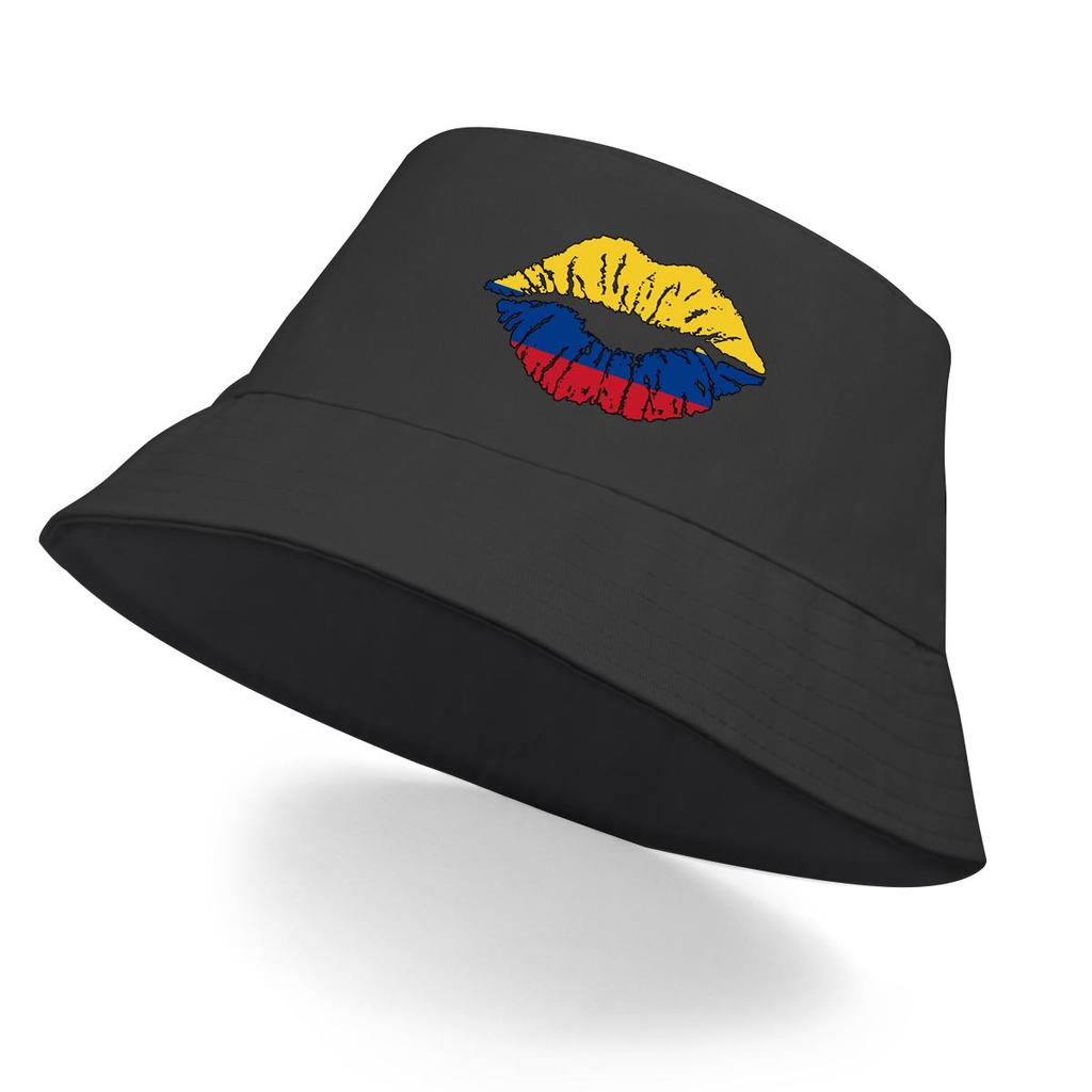National Flag of Colombian Lip Mouth Print Bucket Hat , Patriotic Fisherman Cap Beach Wide Brim Sun Protection Basin Cap