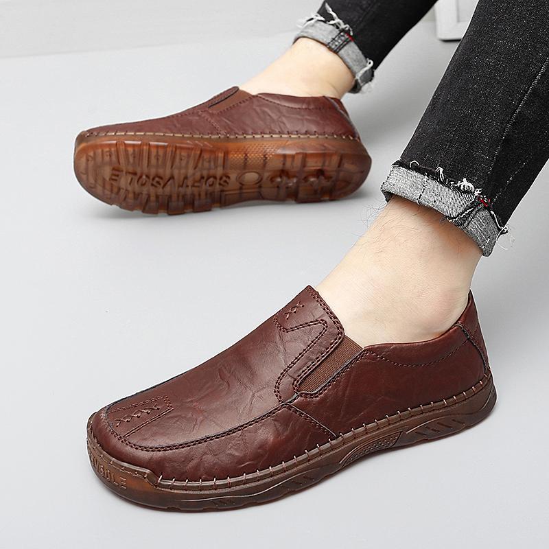 Men Leather Shoes Fashion Lightweight Soft Casual Shoes Outdoor Slip On Driving Shoes Classic Moccasins Loafers Big Size 47