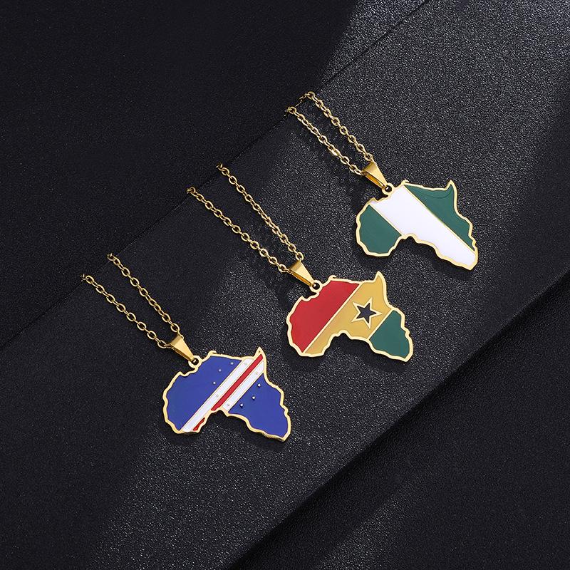 Stainless Steel Africa Map Necklace: Nigeria, Ghana, Somalia Pendant Jewelry