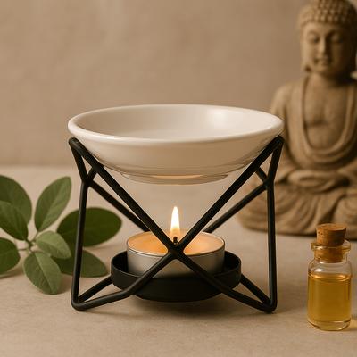 Oil Burner Wax Melt Ceramic Metal Hex Stand
