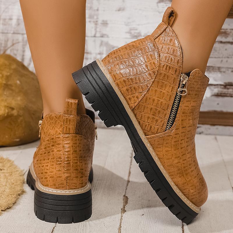 Pu Leather Ankle Boots for Women Double Zipper Up Fashion Boots Woman 2025 Spring Autumn Non Slip Platform Booties Female
