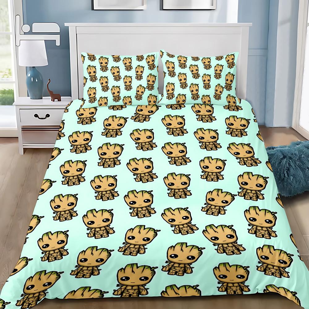 Cute Groot Duvet Cover Pillowcase 2/3pcs Bedding Set Adult Boy Girl Bedroom Decoration Children Gift Single Double Large Size