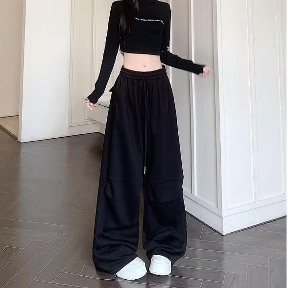 American Gray Hip Hop Wide-Leg Jazz Sweats: Loose, Floor-Length Women's Casual Sports Pants